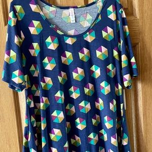 LuLaRoe Perfect T XL Blue with Multicolored Designs NWT